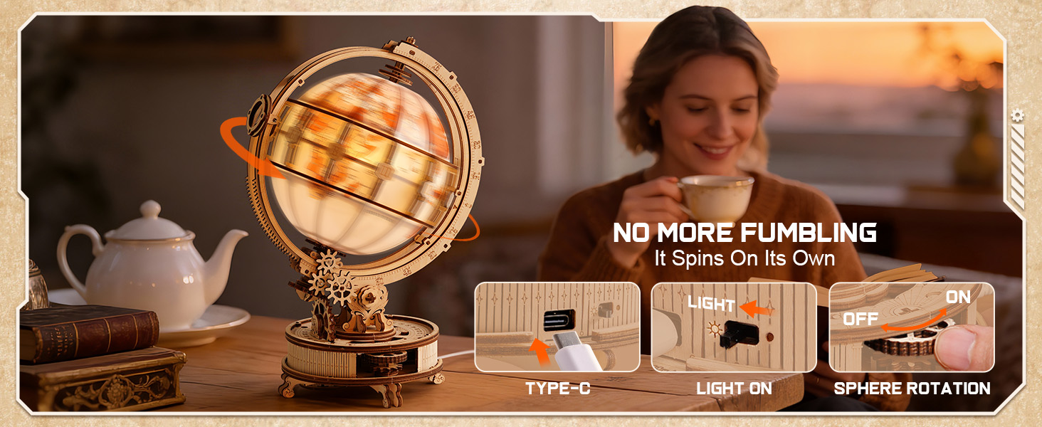 ROKR Illuminated Rotating Wooden Globe Puzzle