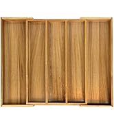 VaeFae Acacia Kitchen Silverware Organizer, Cutlery Drawer Organizer with 5 Compartments, Wooden ...