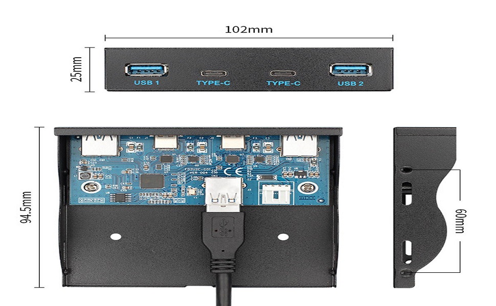 USB-C &amp; USB 3.0 HUB 4 Ports to Motherboard 20Pin Connector Cable