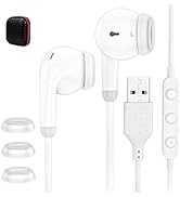 USB Computer Headset with Microphone Half in-Ear Wired Earbuds 7.5ft Cord in-Line Volume Control ...