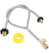 Lemfema Y Type Splitter Propane Tank Converter Adapter Hose with Gauge, Stainless Braided Propane...