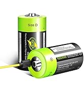 D Cell Batteries - USB Rechargeable Lithium D Batteries - 1.5V / 4000mAh (2-Pack) - Not NI-MH/NI-...