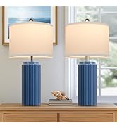 TOBUSA 23.5’’ Blue Table Lamps for Bedroom Set of 2, Modern Farmhouse Ceramic Bedside Nightstand ...