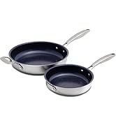 Nuwave Pro-Smart 12” &amp; 8” SS Fry Pan Set, Healthy Duralon Blue Non-Stick Ceramic Coating, Heavy-D...