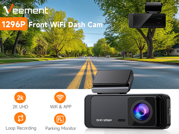 Dash Cam 1296P WiFi Front Dash Camera for Cars