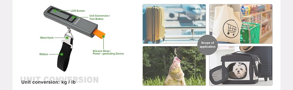 ECSiNG Portable Luggage Scale Battery Free - Digital &amp;amp; Backlit LCD Display