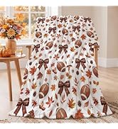 Mocsicka Fall Throw Blanket Autumn Maple Leaves Bow Football Decor Blanket | 50 X 60 Inch Cozy Fa...