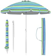 Toolsempire 6.5 ft Beach Umbrella, Portable Umbrella Outdoor with Sand Anchor, Sun Protection, Pu...