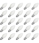 SUNSGNE C7 White Outdoor Christmas Replacement Light Bulbs, 5 Watt E12 Candelabra Base Bulbs - Gr...