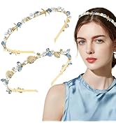 2 Pcs Mermaid Seashell Starfish Headbands Pearl Crystal Rhinestone Hairbands Alloy Hair Hoop Beac...