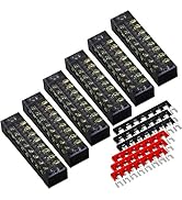 MILAPEAK Terminal Block and Strip - 12pcs (6 Sets) 8 Positions Dual Row 600V 15A Screw Terminal S...
