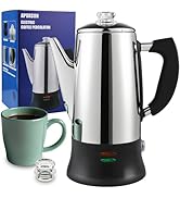 APOXCON Electric Coffee Percolator Stainless Steel Coffee Maker with Heat Resistant Tough Glass C...