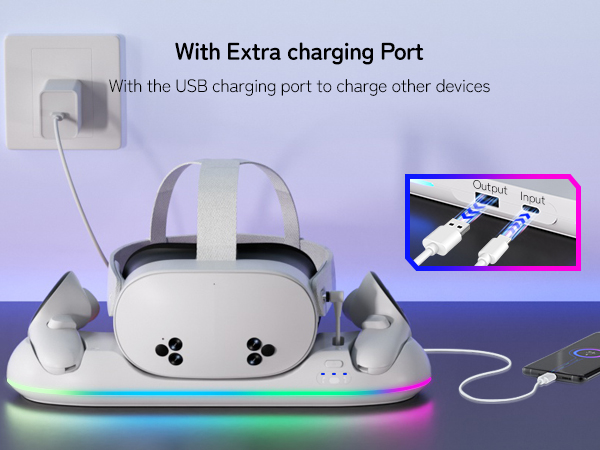 20W Safe Fast Charging Dock for Quest 3/3S/2: Equipped with a 20W standard fast-charging adapter