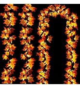 [ Timer &amp; 3 Pack ]30Ft Fall Garland Fall Decorations for Home 60 LED Leafed Lights Patented Reali...