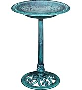 VECELO 28" Pedestal Outdoor Bird Bath for Outside, Vintage Bronze Polyresin Lightweight Antique, ...
