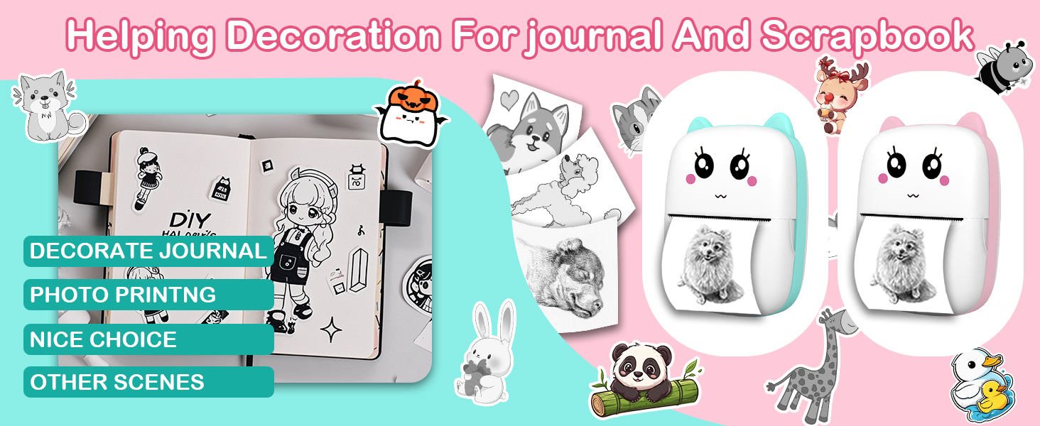 Mini Sticker Printer Thermal Printer Portable Sticker Maker, Bluetooth Inkless Printers