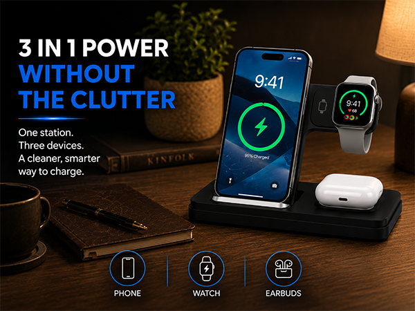 3 in 1 Foldable Wireless Charging Stand