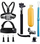 VVHOOY Universal Action Camera Accessories Bundle Head Chest Strap Mount/Selfie Stick/Floating Ha...