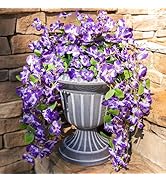 Artificial Hibiscus Fake Hanging Flowers Plants for Outdoors Spring Summer Decor, 4pcs Purple Sil...