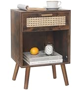 MaxSmeo Rattan Night Stand, Mid Century Modern Nightstand with Rattan Drawer and Bottom Shelf, Wo...