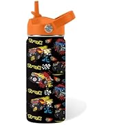 Truck Gifts for Kids, 16oz Monster Truck Water Bottle with Straw Lid, BPA-Free, Leak Proof Stainl...