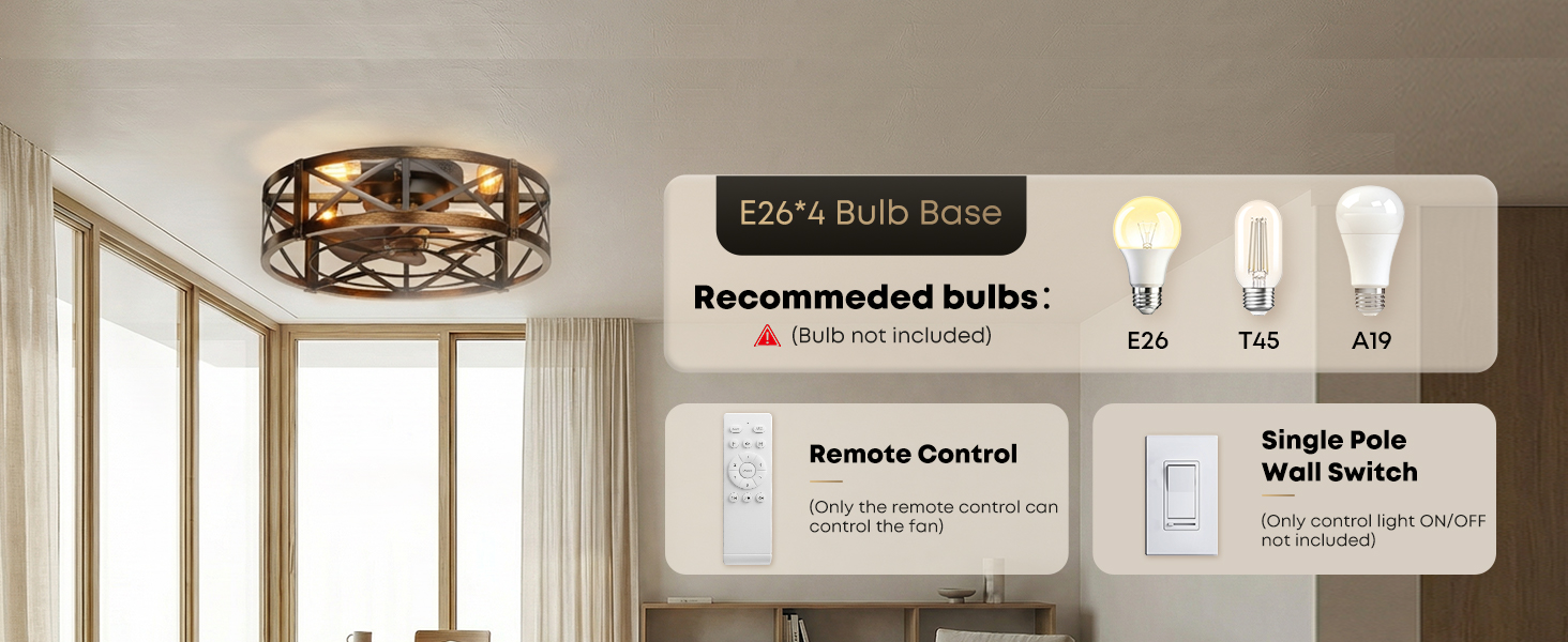 Caged Ceiling Fan with Light and Remote
