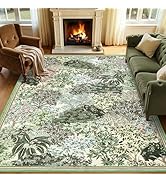 GarveeHome Forest Rugs 5x7, Beige Green Washable Area Rugs for Living Room 5x7, Botanical Low Pil...