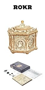 ROKR 3D Wooden Puzzles Music Box - DIY Model Building Kit Mechanical Merry-go-Round Exquisite Displa...