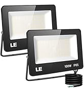 LE LED Flood Light, 100W 10000lm Waterproof Outdoor Flood Light, 5000K Daylight White, 900W HPS E...
