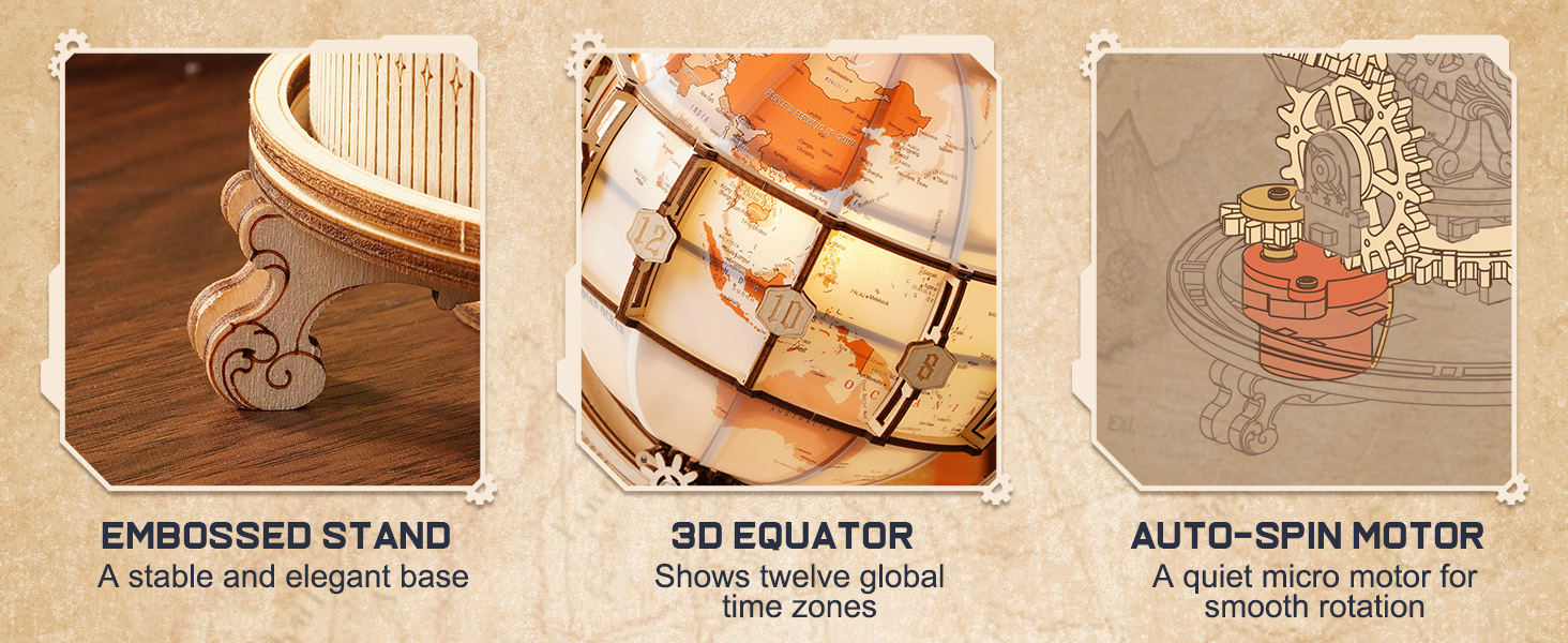 ROKR Illuminated Rotating Wooden Globe Puzzle