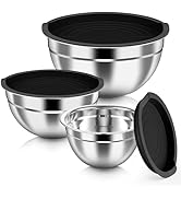 HaWare Mixing Bowls with Airtight Lids, 6-Piece Stainless Steel Salad Bowls, Strong Nesting Bowls...