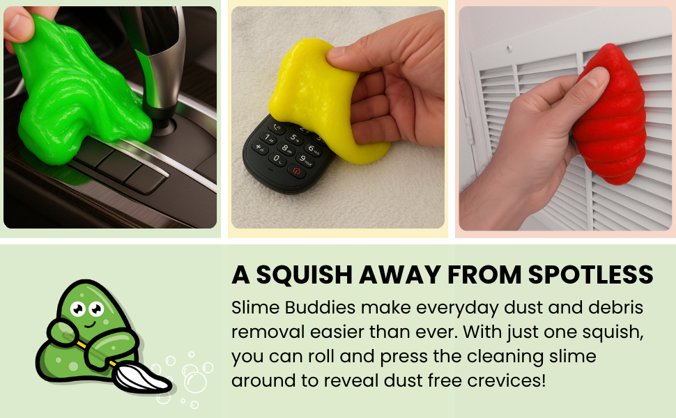 slime buddies cleaning gel goo dust grime dirt cracks keyboard cleaner car office home drawer