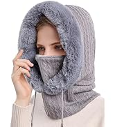 3-in-1 Winter Balaclava,Knitted Hat Outdoor Windproof Scarf Hat,Knitted Ski Mask Scarf Set for Wo...