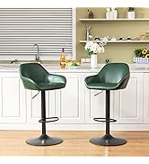 glitzhome Mid Century Bar Stools Set of 2 Vintage Swivel Leather Adjustable Bar Chair with Backre...