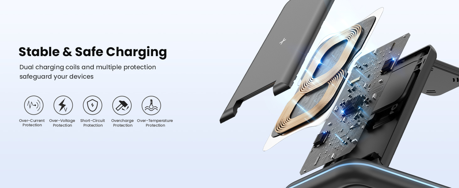 GEEKERA 3 in 1 Wireless Charging Station Foldable Wireless Charger Stand for Multiple Apple Devices