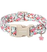 DOGWONG Flower Cotton Dog Collar, Spring Summer Cute Pink Dog Collar Durable Soft Fabric Pet Dog ...