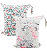 ALVABABY 2pcs Cloth Diaper Wet Dry Bags Waterproof Reusable with Two Zippered Pockets Travel Beac...