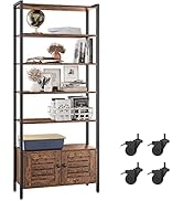 IRONCK Industrial Bookshelf and Bookcase with 2 Louvered Doors and 5 Shelves, Standing Storage Ca...