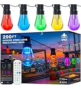 Outdoor String Lights,200FT Smart RGB+IC Patio Lights with Shatterproof LED Bulbs ,Outside Light ...
