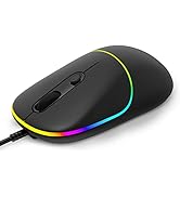 Wired Mouse, USB Computer Mouse with RGB Backlit 6400 DPI Ergonomic Mice, Super Silent Optical LE...