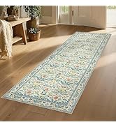Joydeco Boho Beige Floral 2x6 Rug Runner for Hallway, Colorful Bathroom Kitchen Rugs Non Slip Was...