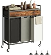 Herture Laundry Sorter 3 Section Laundry Hamper with Shelf, Durable 3 Section Laundry Basket with...