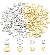 PH PandaHall 160pcs Heishi Beads, 8 Styles Flat Round Beads Disc Loose Jewelry Making Beads Metal...