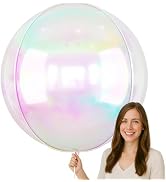 50 Inch Giant Iridescent Round Foil Balloons, 3Pcs Holographic Clear 4D Ball Balloons for Birthda...