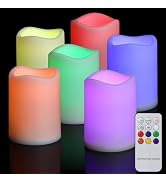 FREEPOWER Colored Flameless Candles with Remote Timer,LED Flickering Candles,RGB Color Changing B...