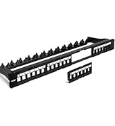 VCE Cat6 Patch Panel 24 Port, 1U Blank Rackmount Panel with Adjustable Rear Cable Management Bar ...