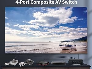 4 Way AV Switch 4 Input 1 Output RCA on off Selector Switch for Composite Audio and Video 4x1