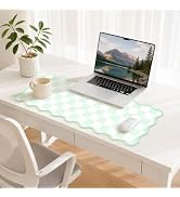 DAWNTREES Scalloped Desk Mat, 36"x17" PU Leather Keyboard and Mouse Pad | Non-Slip, Waterproof &amp; ...
