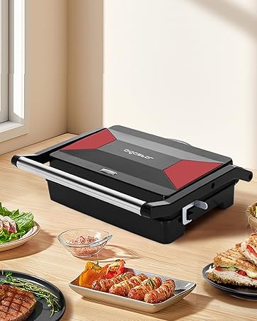 Panini Press Grill, Aigostar 1000W Sandwich Maker with Non-Stick Double Flat Cooking Plate