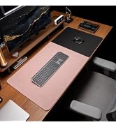 HAUTOCO Cork Desk Mat 31.5"x15.7", Distressed PU Leather &amp; Cloth Desk Pad | Waterproof, Non-Slip,...